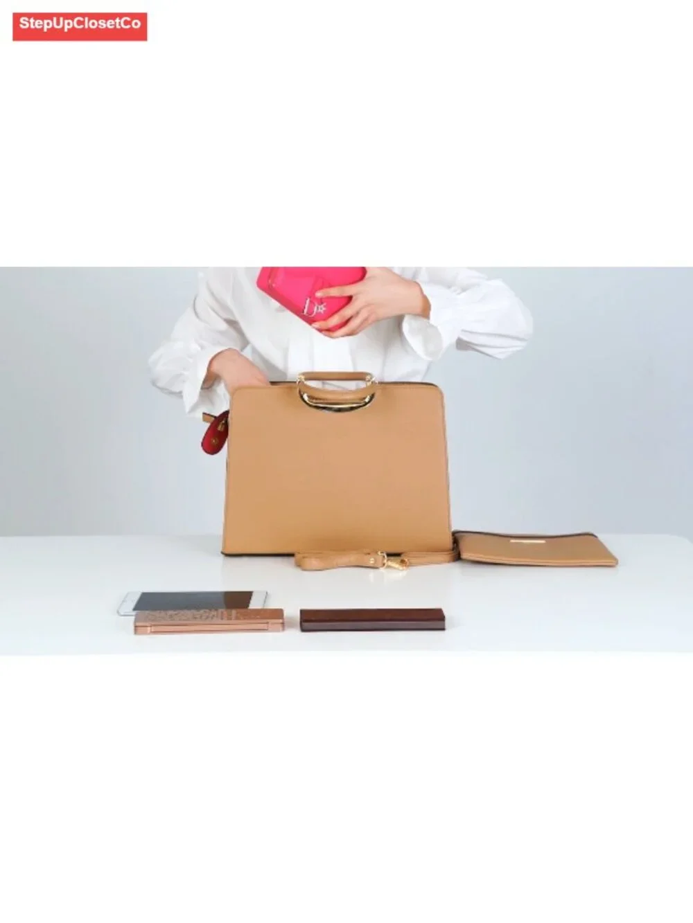 Women's Vegan Leather Satchel Tote with Wallet - Work Bag